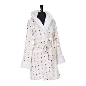 NWT‼️Cream Snowflake&Hearts Plush Hooded Robe L/XL